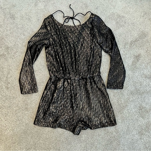 ZARA evening collection gold black metallic sequin long sleeve romper Sz XS - Picture 6 of 15